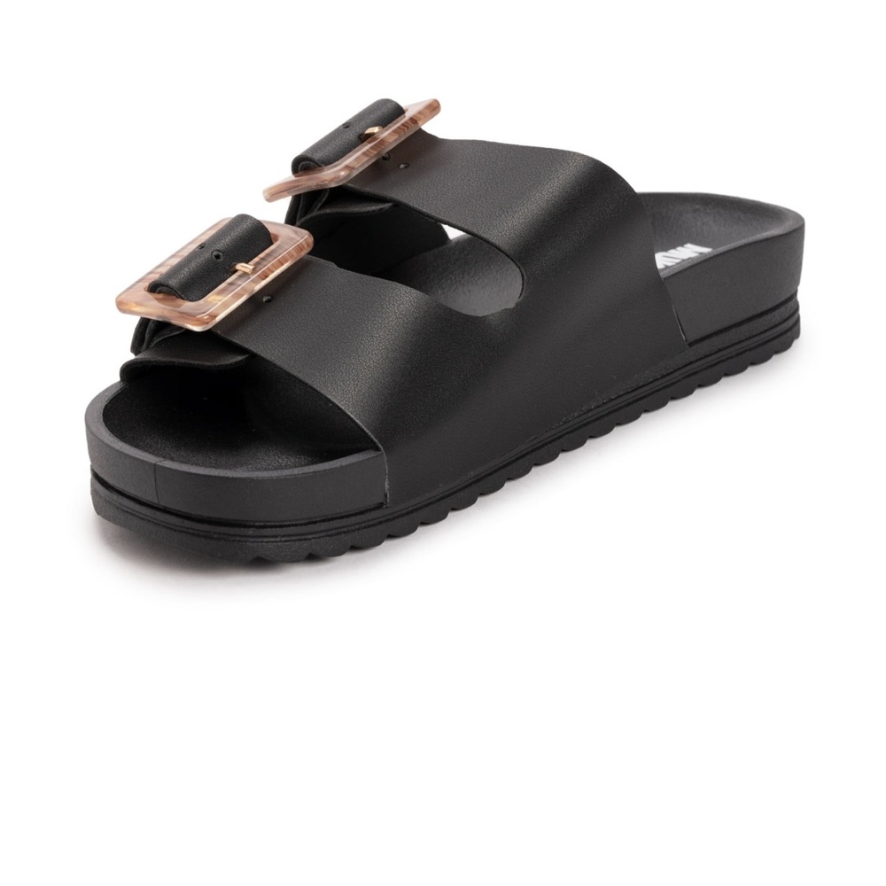 Black Slide Sandals with Rose Gold Buckles - Picture 11 of 16